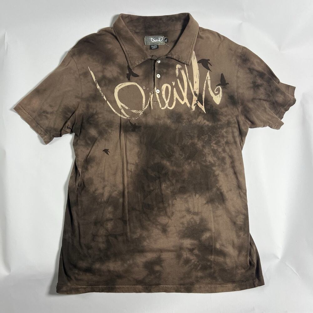 VTG O'Neill Men's XL Regular Polo Shirt Brown Graphic Bird S/S Cotton Knit Logo‎